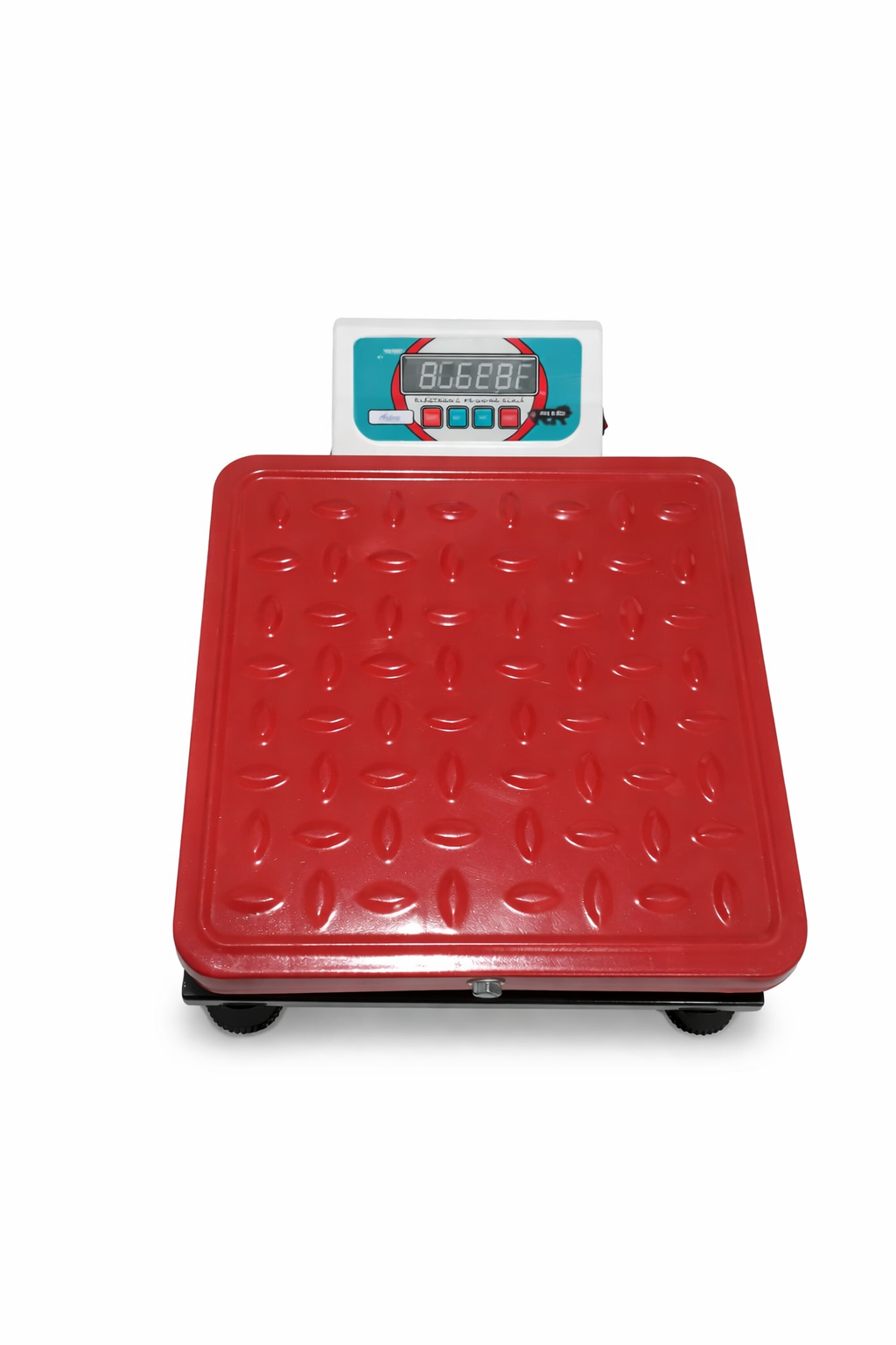 Digital platform weighing scale 300mm x 300mm with LPG cylinder placed on compact stainless steel platform
